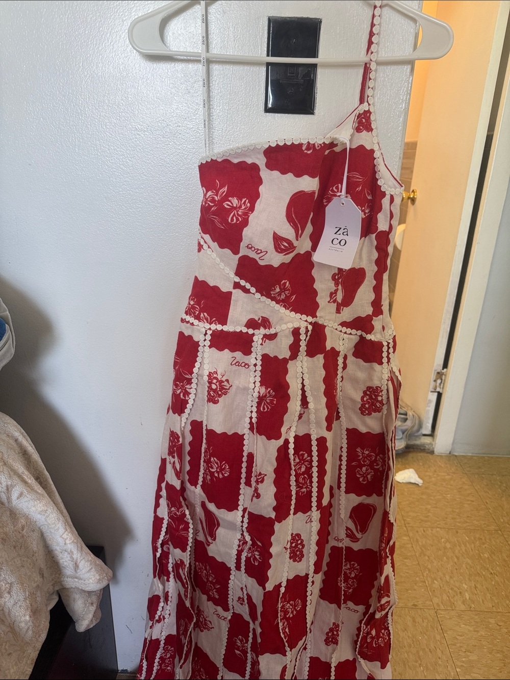 ZaCo Red & Cream One-Shoulder Girls' Casual Dress